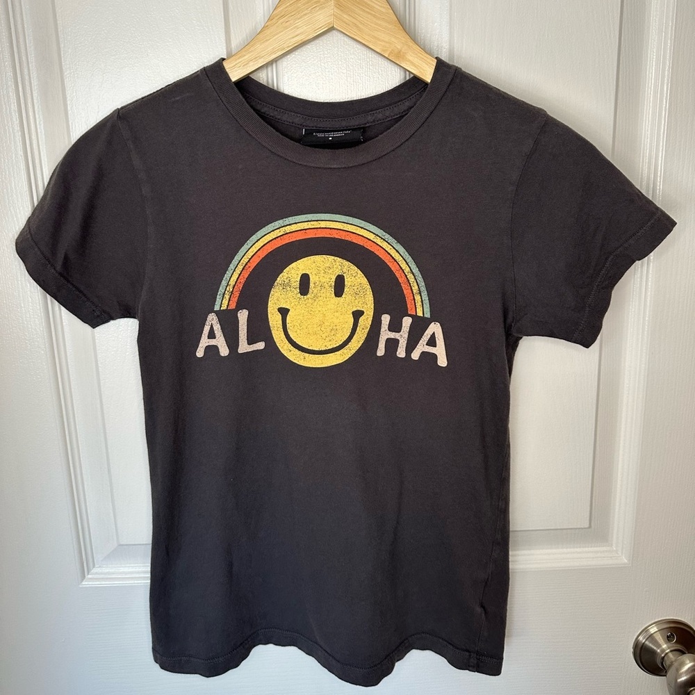 Tiny Whales Aloha Smiley Face Kids T-Shirt Black Size 8 Rad Skater Urban Retro